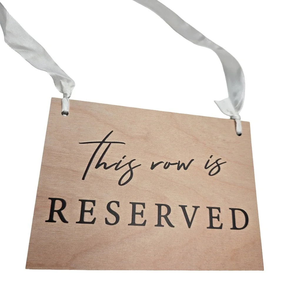12 Pack Wooden Reserved Row Sign for Wedding Ceremony Natural Wood White Ribbon